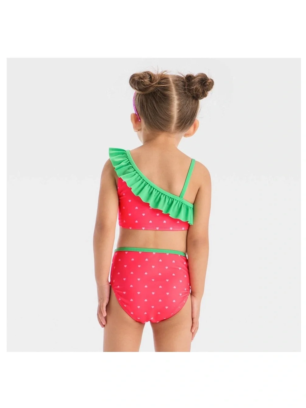 Strawberry 🍓 Cat & Jack Pink and Green One-Shoulder Ruffle Bikini